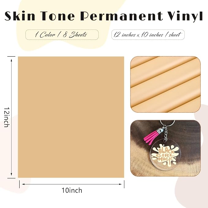 Tintnut Pastel Skin Tone Permanent Vinyl 8 Sheets 12''x10'' Adhesive Vinyl |