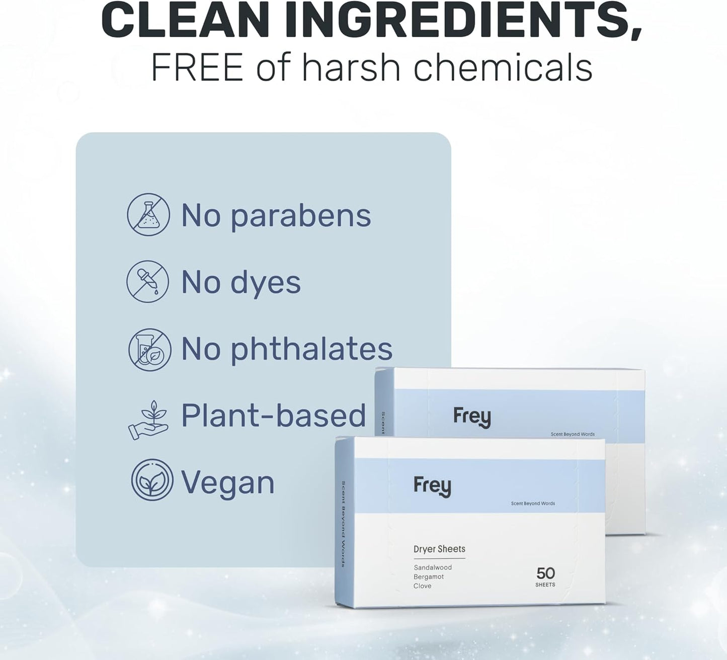 FREY Naturally Scented Dryer Sheets - Fabric Softener for Soft, Fresh & Clean Clothes (2-pack, Bergamot Beach)