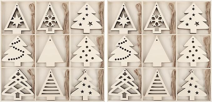 MACTING 27PCS Wooden Christmas Ornaments Unfinished Predrilled Natural Wood