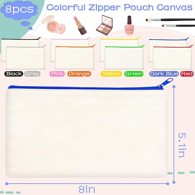 ZeeDix Canvas Zipper Pouch Bulk – 8.3 x 5 Inches Cotton Canvas Pouches