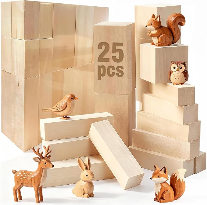 25 PCS Basswood Carving Blocks, 4 Sizes Wood Carving kit, Soft Texture Solid