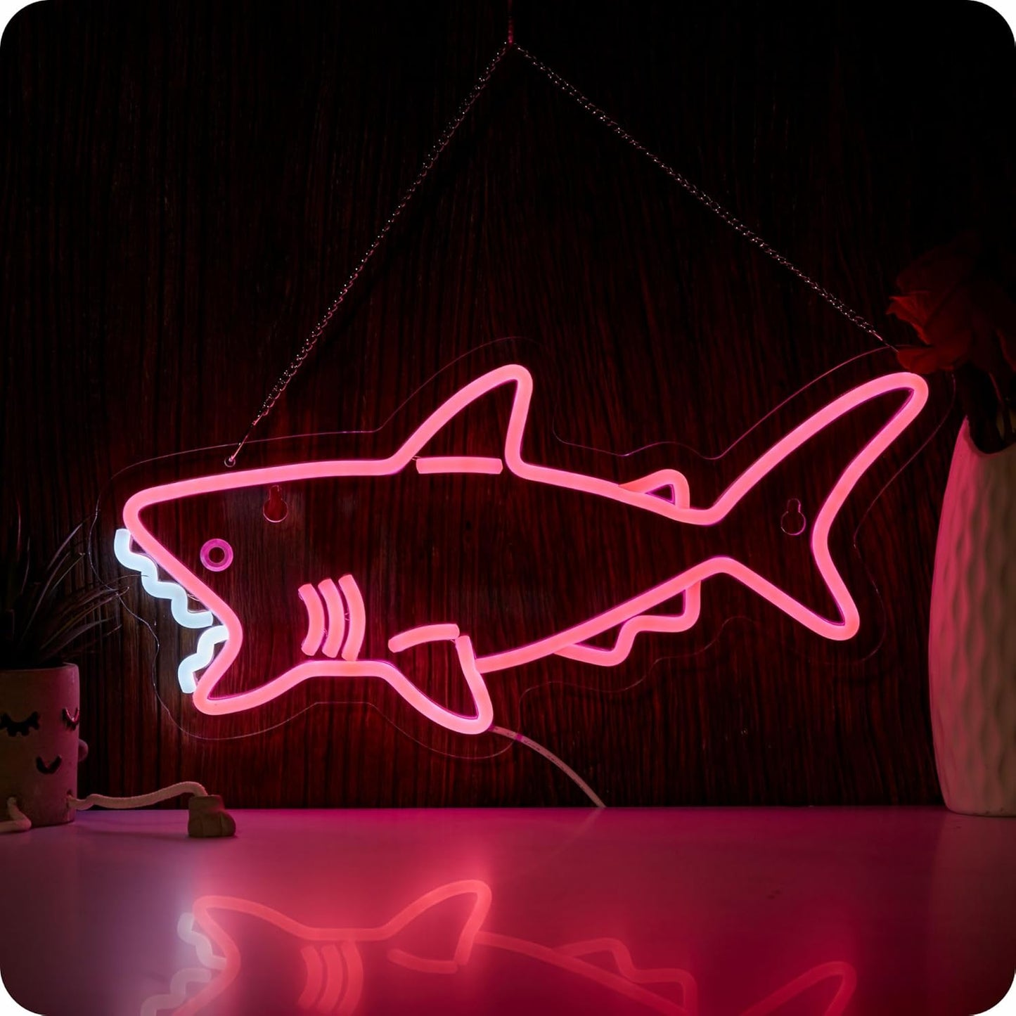 Pink shark neon sign for wall decor cute pink shark LED light wih Dimmer