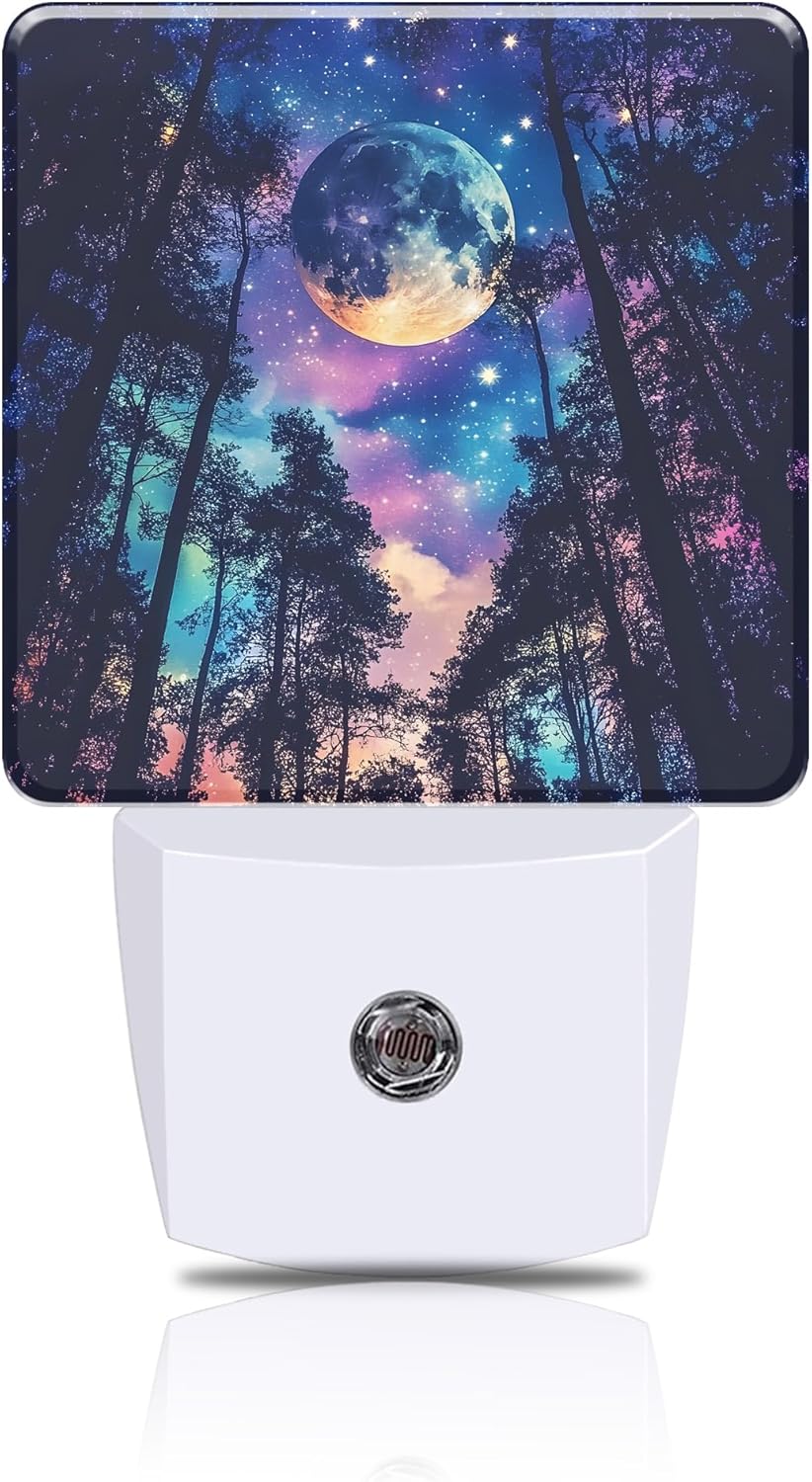 Starry Sky Night Light Moon and Forest Night Lights Plug into Wall Smart Dusk to Dawn Sensor 0.5W Energy Efficient Led Lamp for Men Women Bedroom Bathroom Hallway Stairway Decor