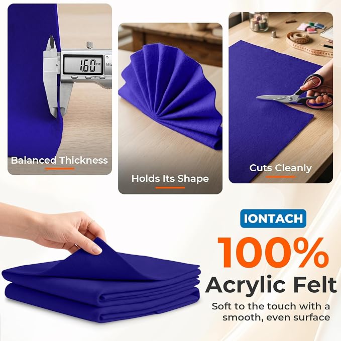 IONTACH 18" X 18" Soft Felt Sheets 1.6mm Thick | Acrylic Felt Fabric Sheets
