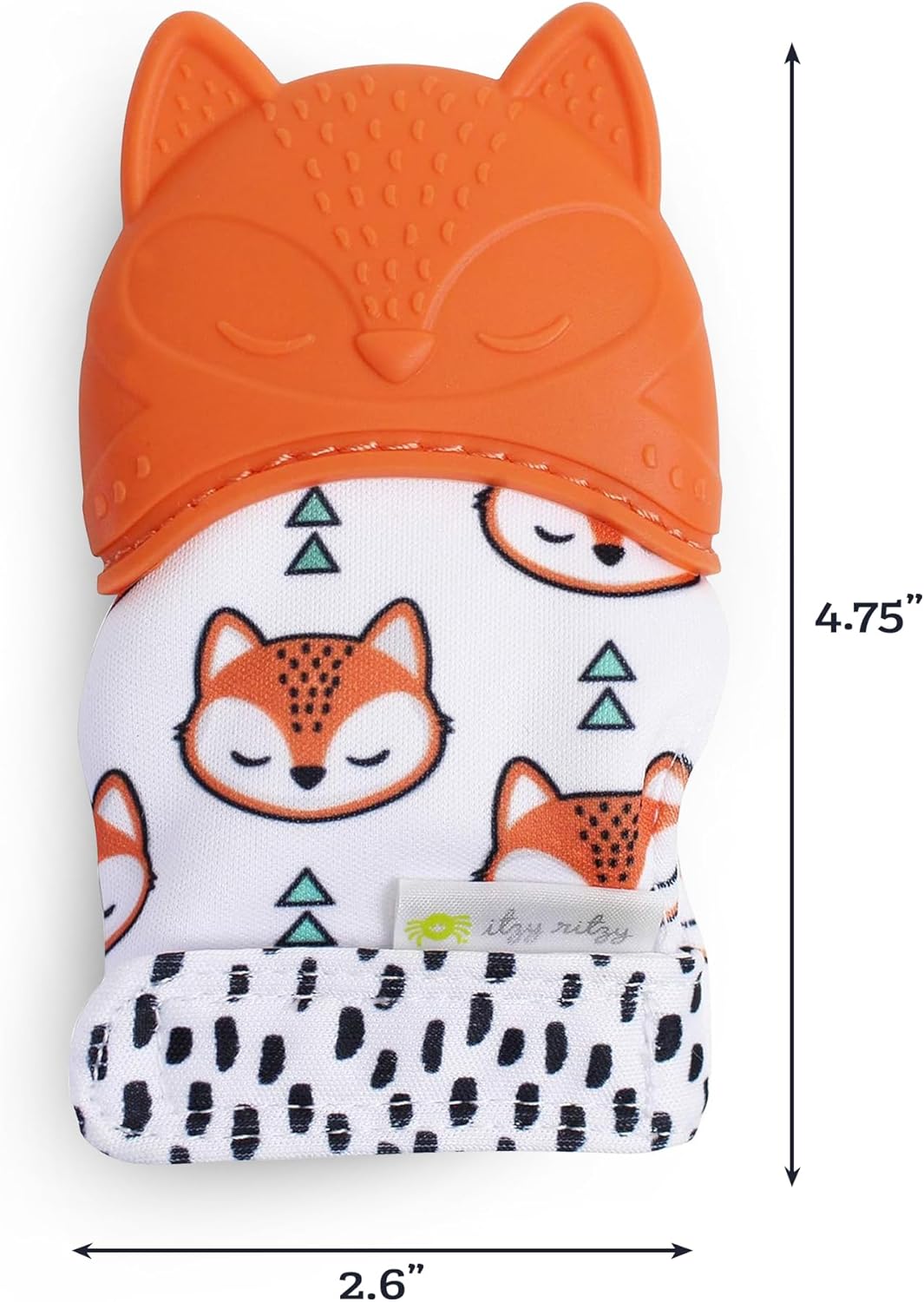Itzy Ritzy Silicone Teething Mitt - Soothing Infant Teething Mitten with Adjustable Strap, Crinkle Sound & Textured Silicone to Soothe Sore & Swollen Gums - For Ages 3 Months & Up (Fox)
