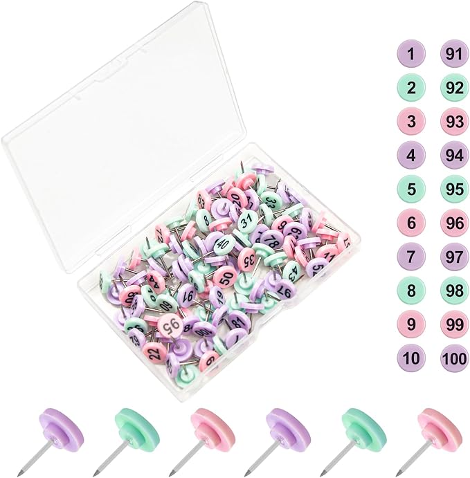 ELANE 100 Pcs Thumb Tacks for Wall Hangings, Flat Thumb Tacks and Push Pins