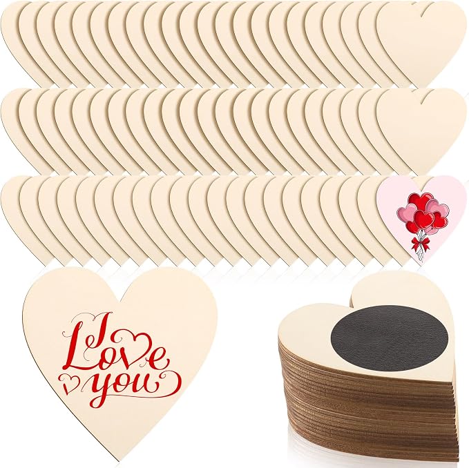 Qunclay 80 Pcs 1.5 Inch Wooden Heart Magnets