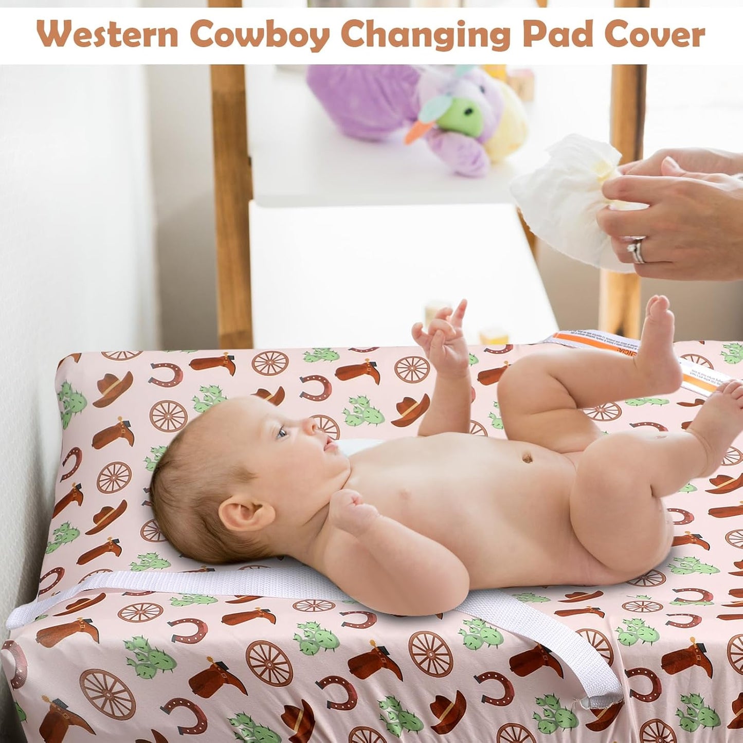 4 Pcs Western Stretchy Baby Changing Pad Covers for Boys and Girls Soft Diaper Changing Table Pad Cover Breathable Comfy Newborn Baby Cradle Sheets Bedding Nursery 32 x 16 x 5 Inch