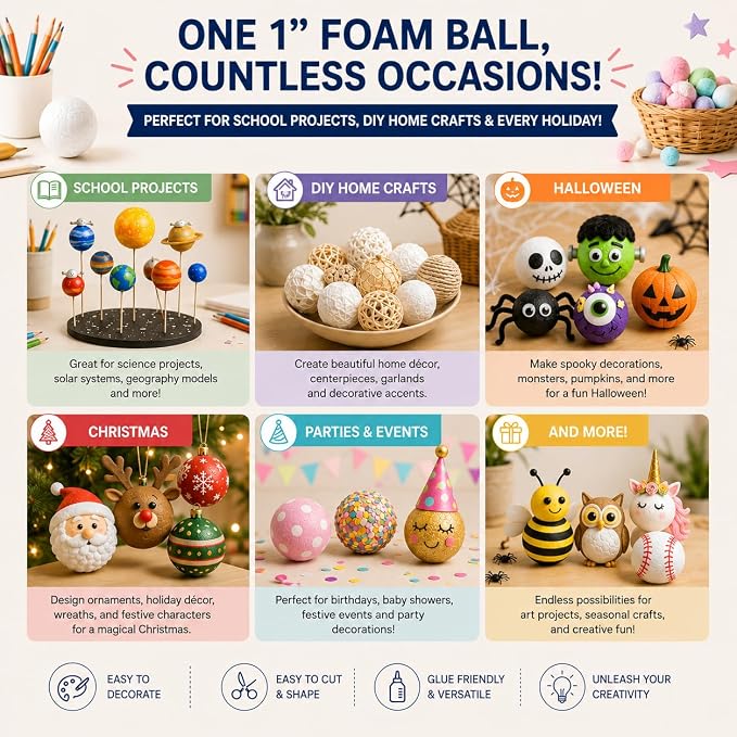 Evershine 100 Pack 1 Inch Craft Foam Ball