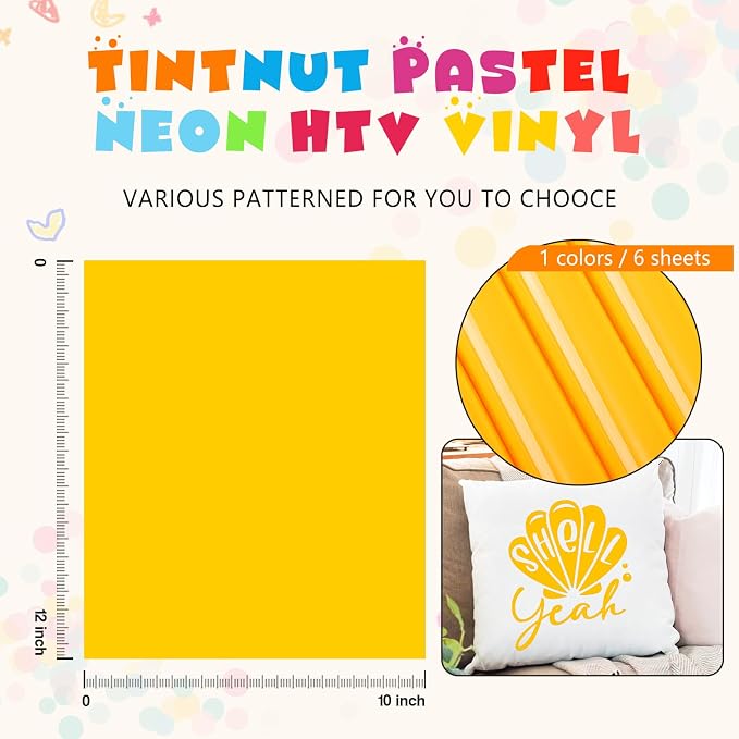 Tintnut Carrot Yellow Neon Heat Transfer Vinyl, easy cut & weed, stretch