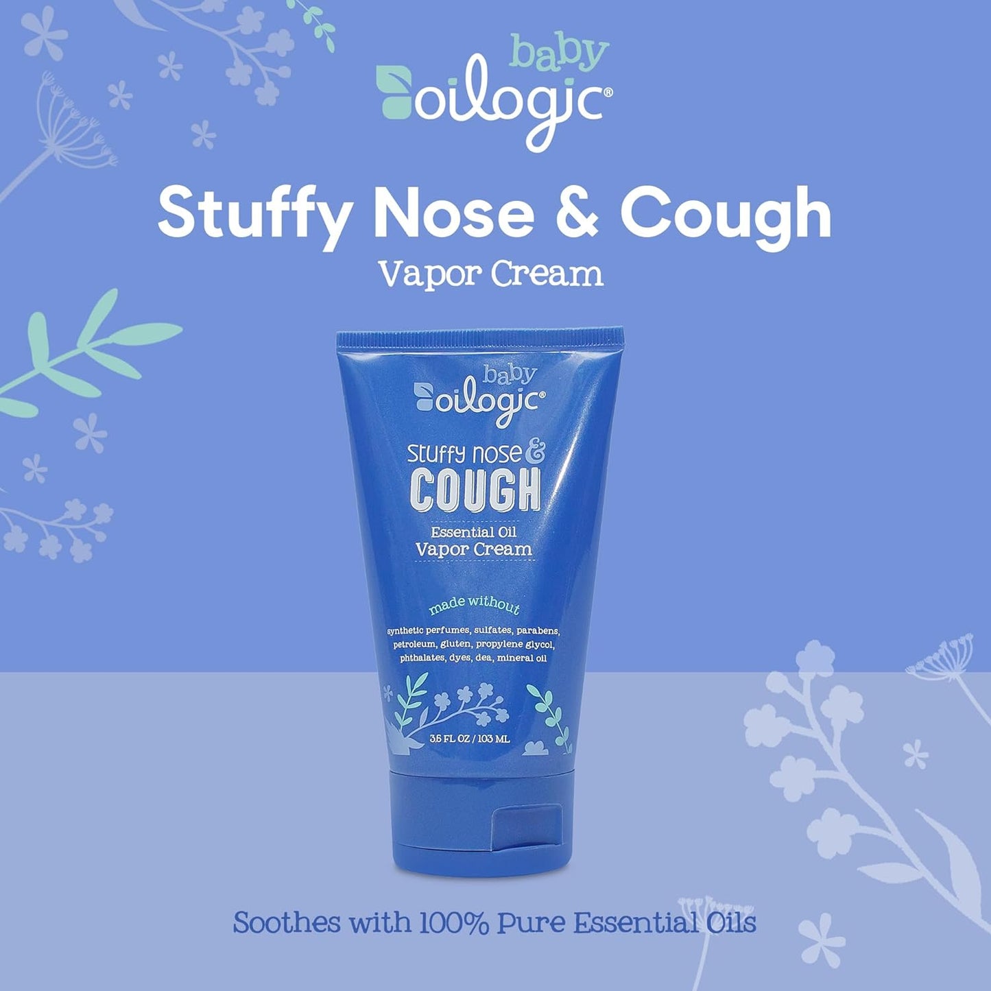 Oilogic Stuffy Nose & Cough Vapor Cream Essential Oil for Babies & Toddlers - Gentle Baby Essentials Soothe Cough and Stuffy Noses - Pediatrician-Tested & Safe for Babies, 3.5 Fl Oz