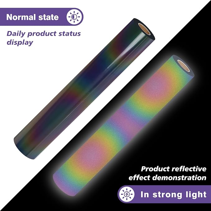 TUMIYA Heat Transfer Vinyl Reflective Rainbow HTV Roll, Reflective HTV Vinyl