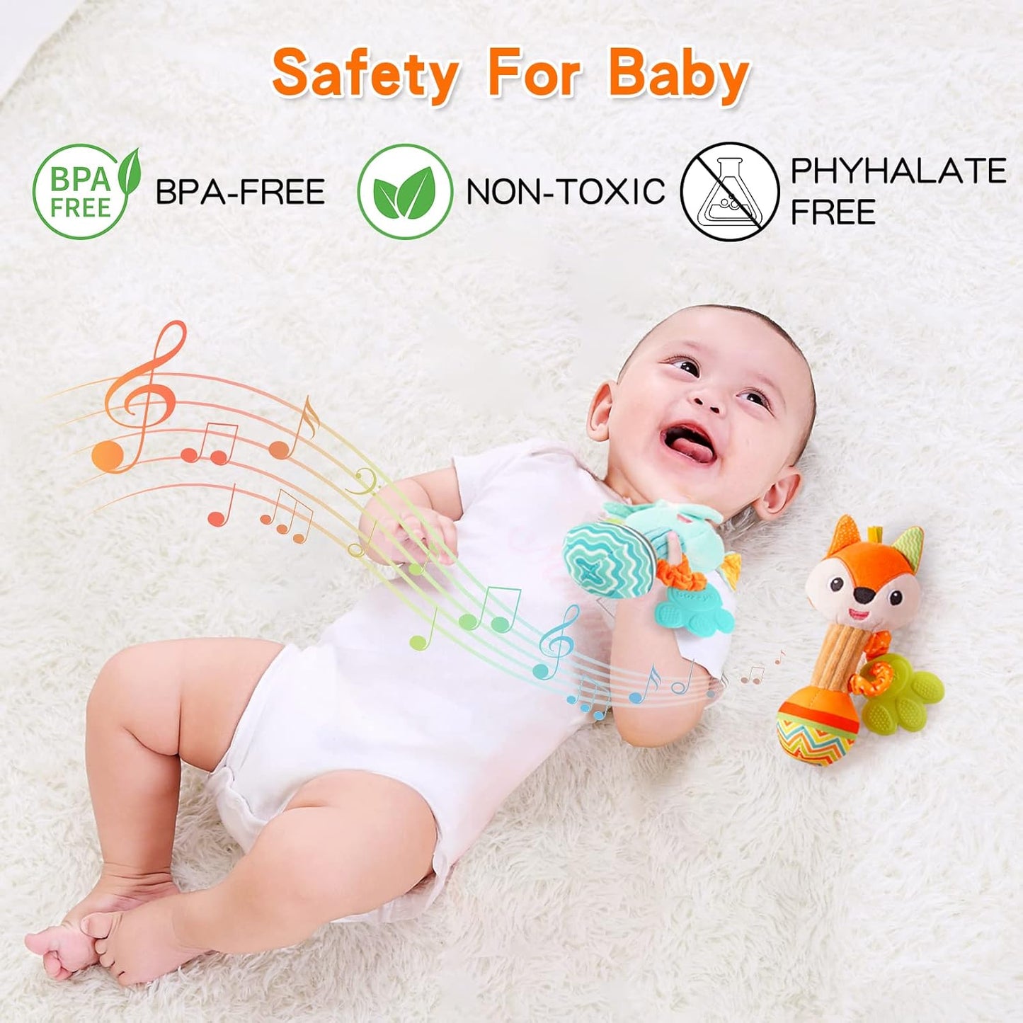 Baby Rattles 0-6 Months，Baby Soft Rattles Shaker，Hand Grab Sensory Shaker,Teething Toys for Babies 6-12 Months，Sensory Plush Animal Toys for 0 3 6 9 12 Months Newborn Toys, 2PCS