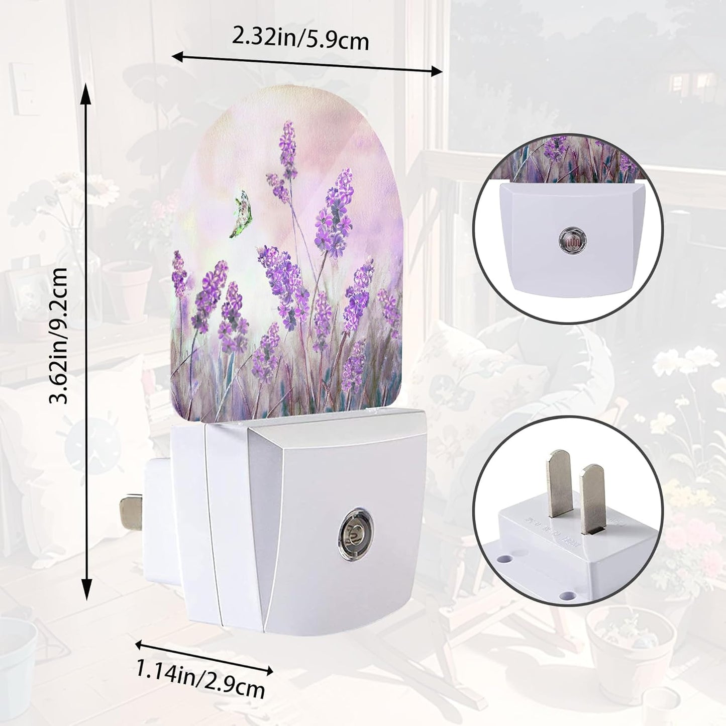 Lavander Flower Butterfly Night Light,Night Lights Plug into Wall with Dusk to Dawn Sensor,Lamp for Bedroom Bathroom Hallway Nightlight for Women Girls