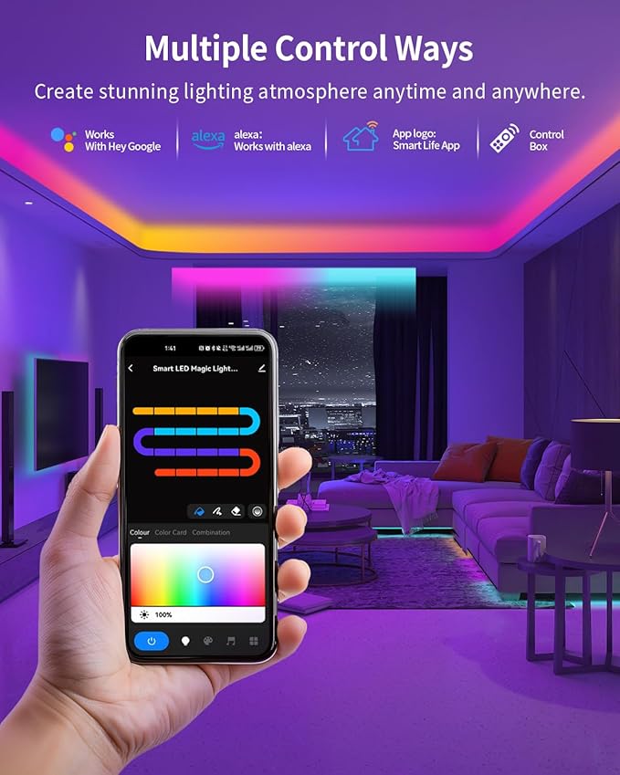 RGB+IC LED Strip Lights, Smart Bluetooth LED Light for Bedroom, Color Changing LED Strips with 44 Scene Modes(6.6ft)