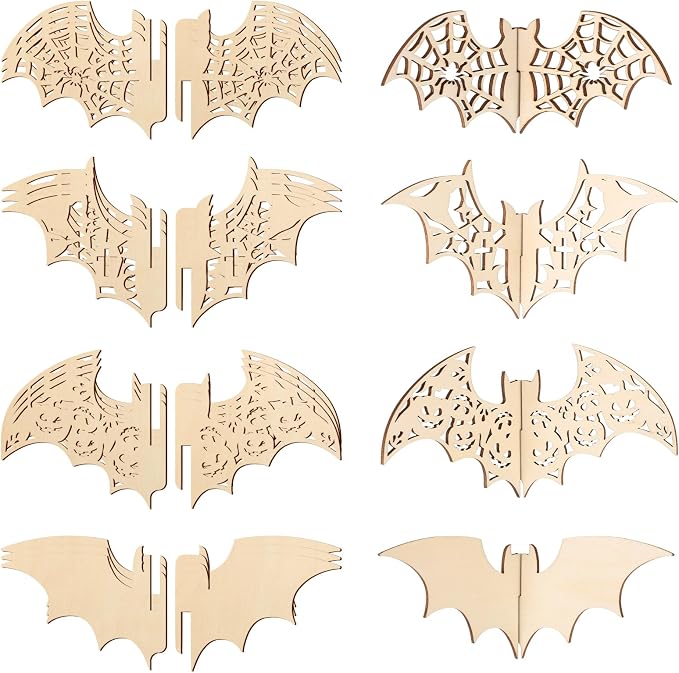 COCHIE DIY 3D Halloween Bats Wood Crafts to Paint, Paintable Unfinished Wooden
