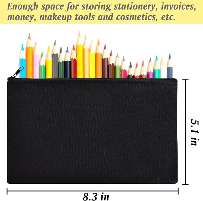 ZeeDix Canvas Zipper Pouch Bulk – 8.3 x 5 Inches Cotton Canvas Pouches
