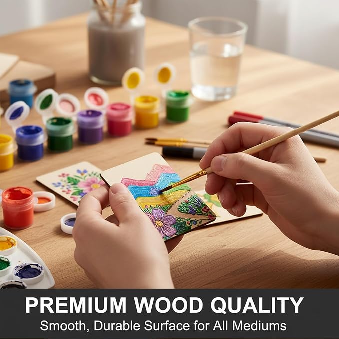 100 Pcs Unfinished Wood Pieces Blank Wood Squares Round Corner