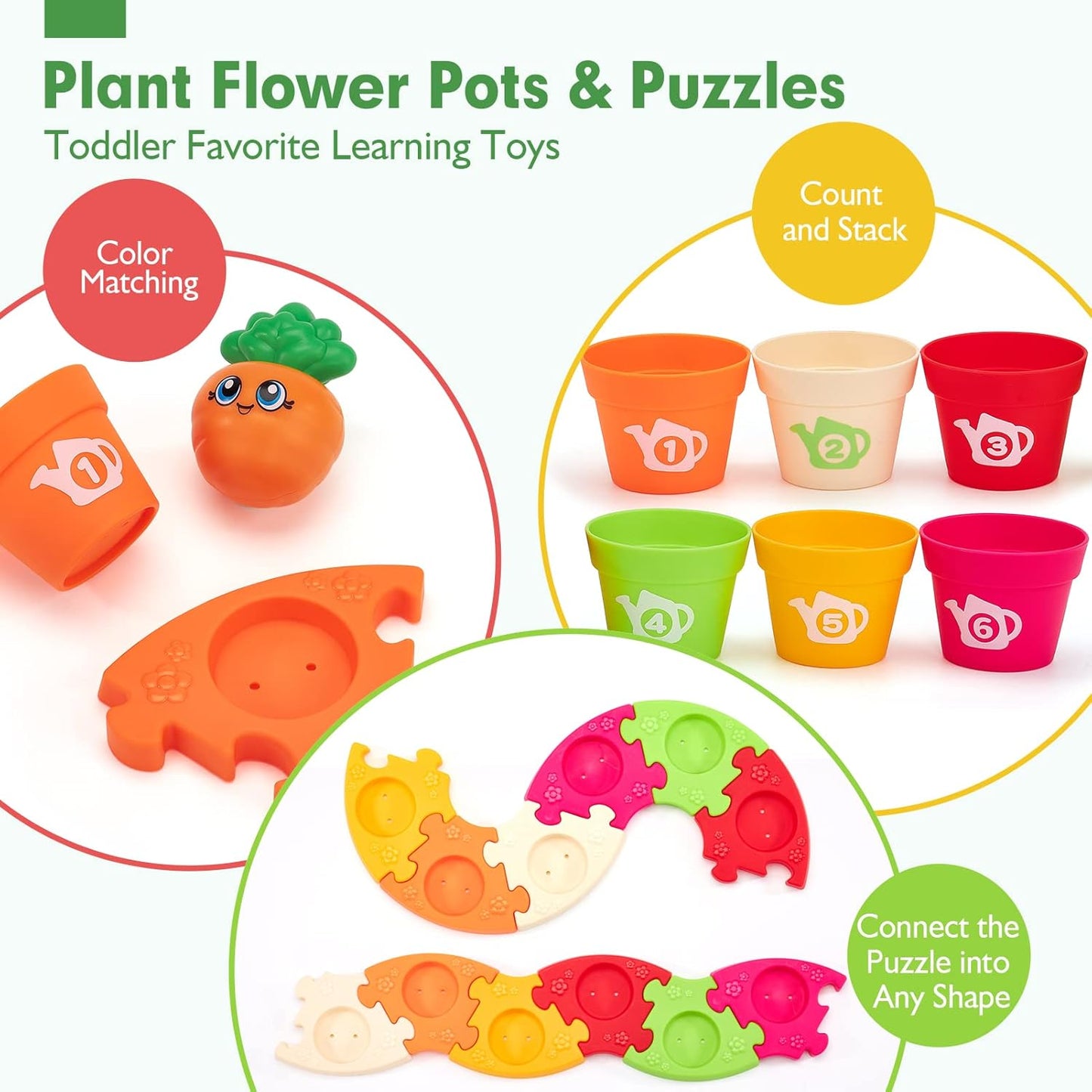 hahaland Montessori Toys for 1 Year Old Gifts - Puzzle & Garden Set - Color Sorting Stacking Daycare Learning Toys for Toddlers 1-3