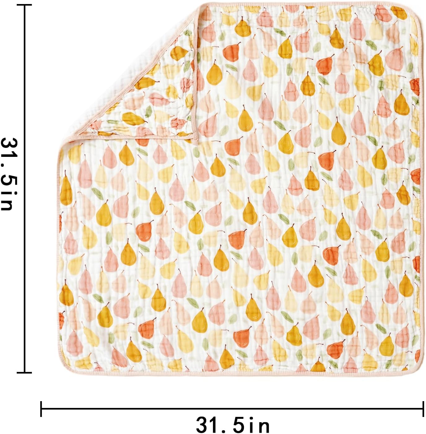 Muslin Hooded Baby Towels,2 Pack Baby Bath Towels,Large 31.5x31.5Inch,Hooded Towels for Baby and Infant,Soft&Absorbent(Strawberries and Pears)