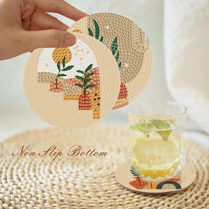 Clendo 8 Pcs Bohemian Style Diamond Painting Coasters Kits