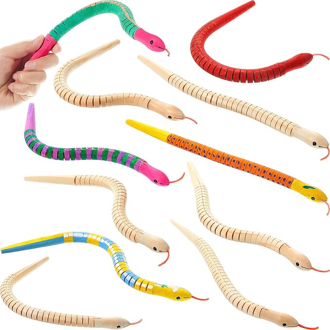 Gejoy 20 Pieces 12 Inch Wooden Snakes Unfinished Wiggly Jointed Flexible Wood