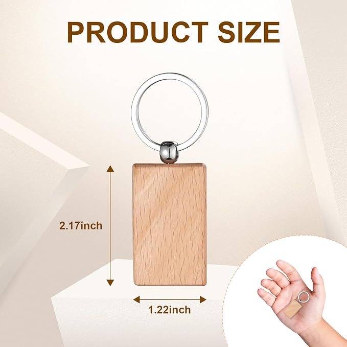 Wood Key Chain Bulk 100 Pcs Rectangle Wooden Blank Tags | Unfinished Wood Blanks