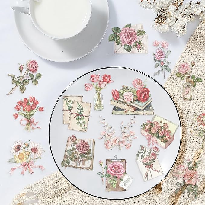 Vintage Rose Flower Scrapbooking Stickers