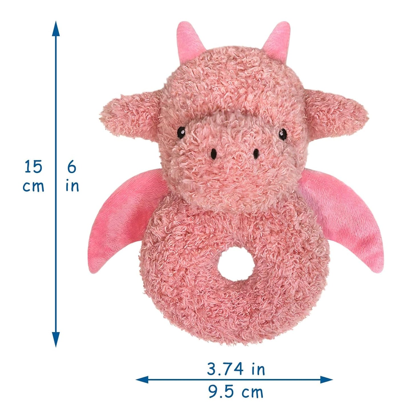 Baby Dragon Soft Rattle Toy, Plush Dinosaur Infant Shaker Rattle Easy-Grasp Stuffed Animal Toy, Gifts for Newborns Babies Toddlers Boys Girls, Pale Red, 6 Inches