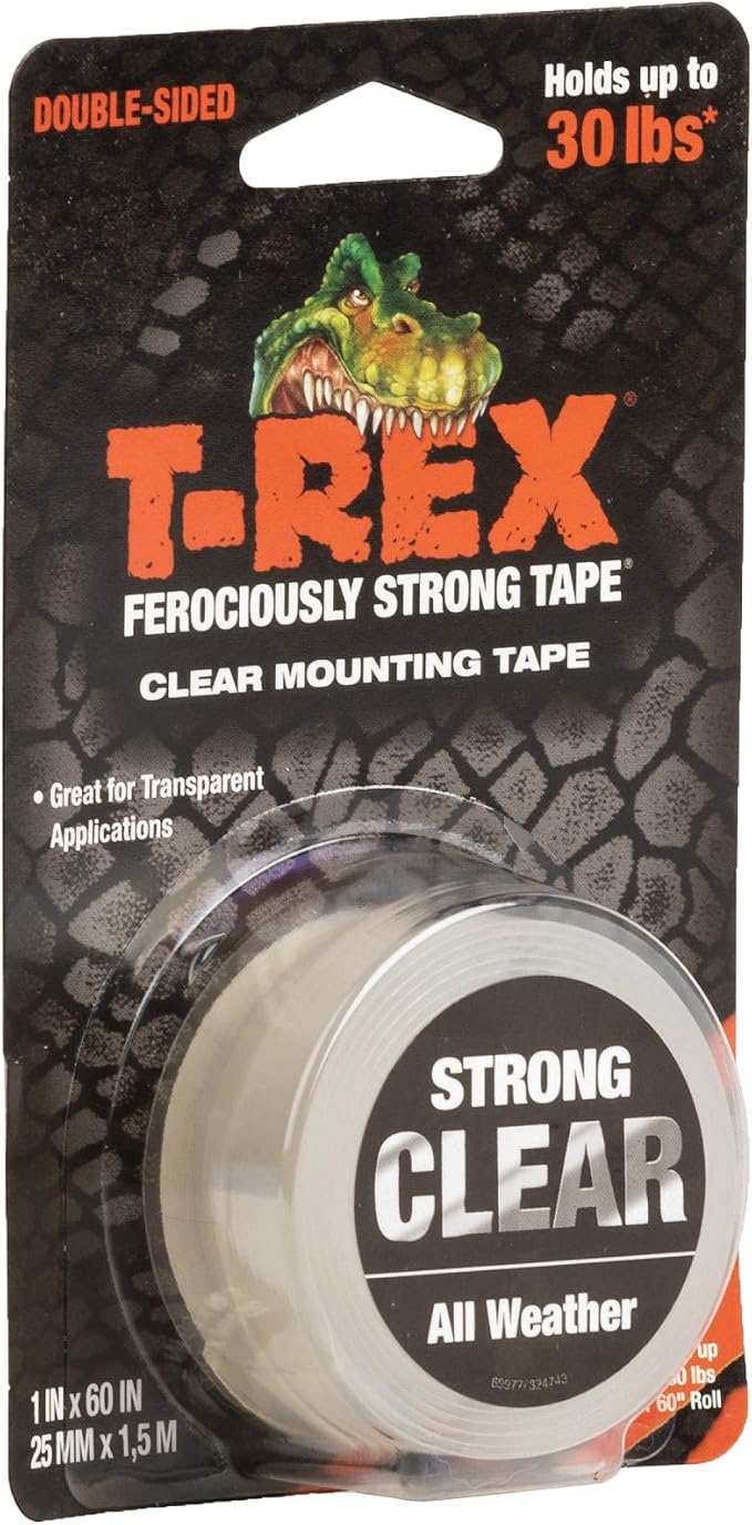 T-Rex Strong Hold Clear Double Sided Mounting Tape, Heavy Duty, All Weather