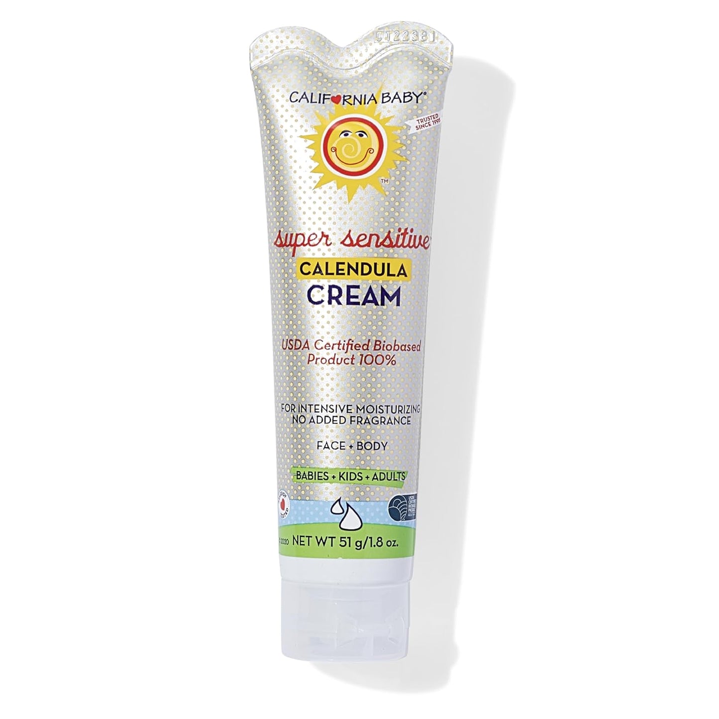 California Baby Calendula Cream (Unscented) | 100% Plant-Based Moisturizer | Soothing Unscented Baby Lotion | Hypoallergenic Lotion | 1.8 oz / 51g