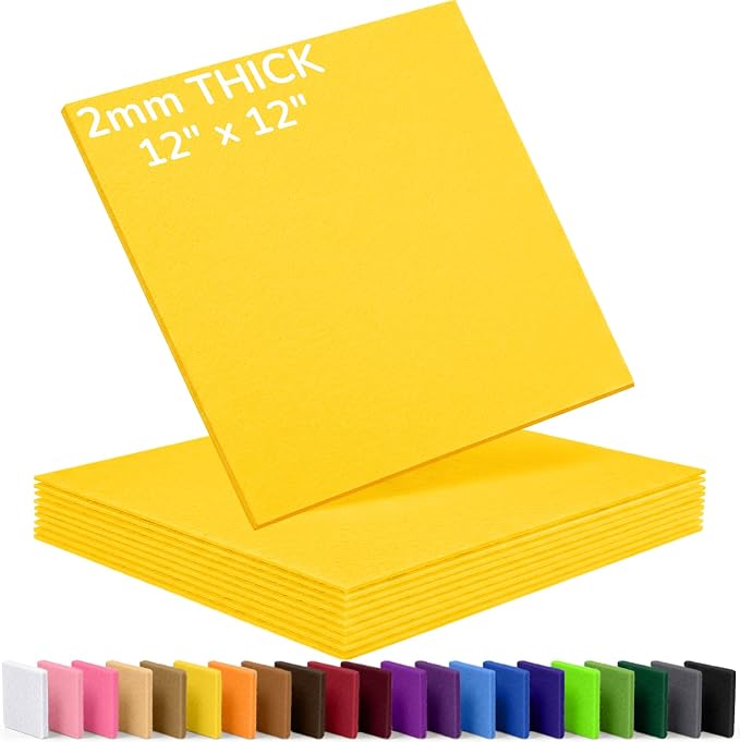 2mm Stiff Felt Sheets 12" X 12" | Thick Polyester Felt Material, DIY Craft