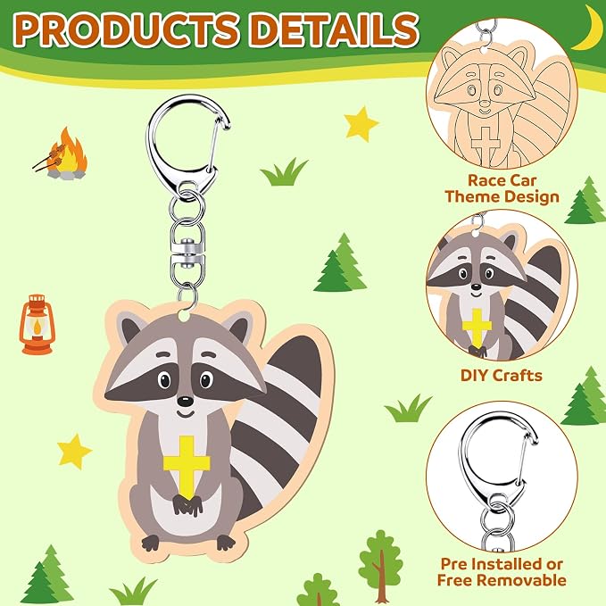 RattanView 24 Pcs Camp Craft Color Your Own Religious Camping Keychains DIY