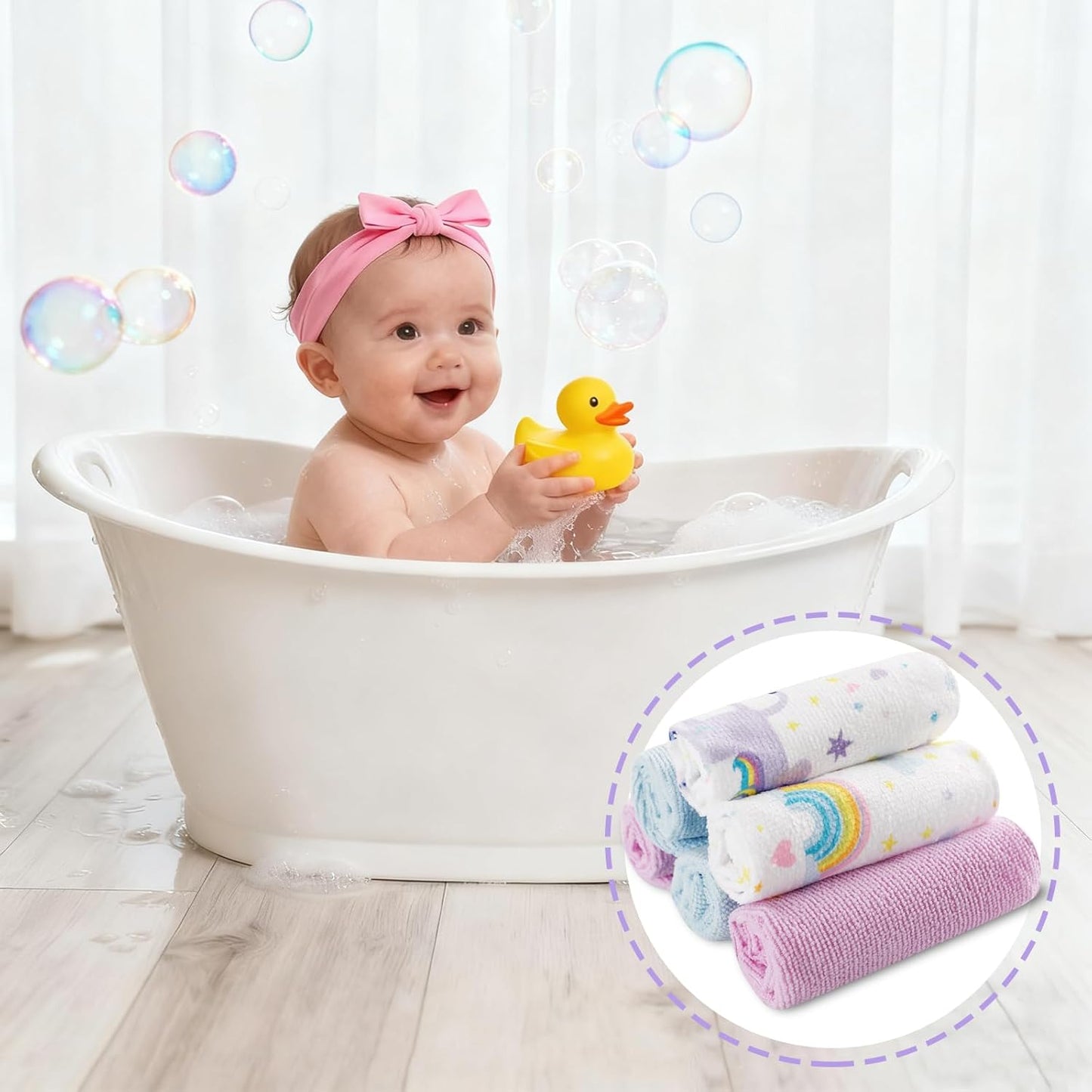 Baby Washcloths, 24Pack Baby Wash Cloths Extra Soft & Ultra Absorbent, Baby Towels and Washcloths Face Towels for Unisex Boys Girls Body, Washclothes Gentle on Sensitive Skin, 9x9 Rainbow Unicorn