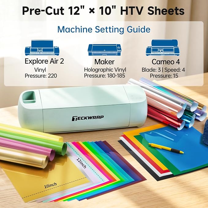 TECKWRAP Heat Transfer Vinyl for T-Shirts 60 Sheets 10"x12" Easy Cut & Weed |