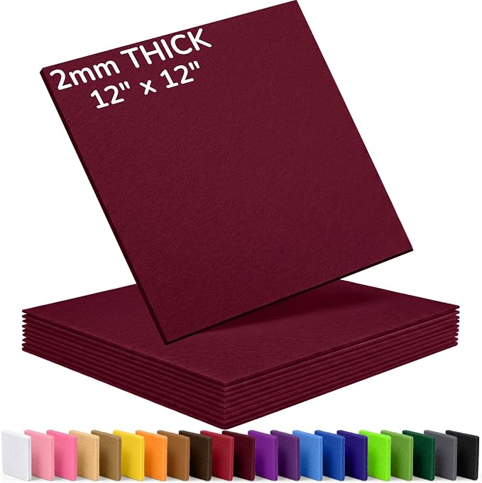 2mm Stiff Felt Sheets 12" X 12" | Thick Polyester Felt Material, DIY Craft
