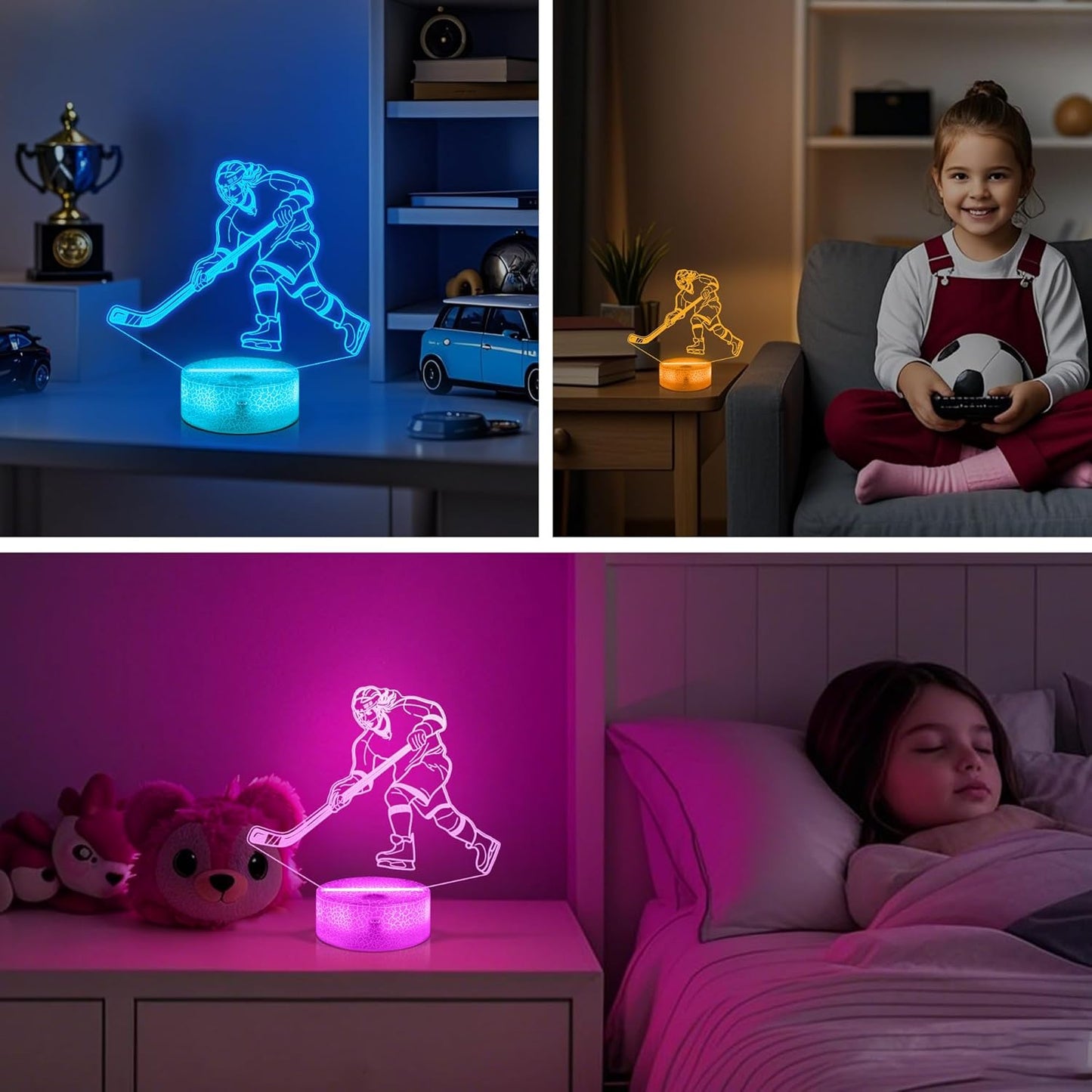 Hockey Gifts for Girls, Ice Hockey Girl Player 3D Illusion Lamp Night Light with 16 Colors Remote,Hockey Stuff Accessories for Best Friends Sister Sports Fan Lover Xmas Bedroom Decor Gifts
