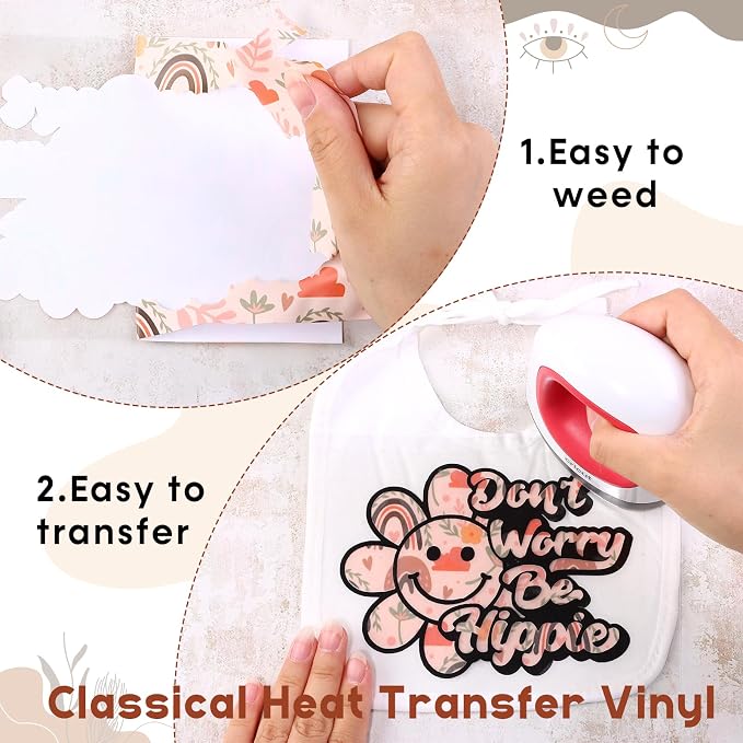 HTVSTD Boho Flower HTV Heat Transfer Vinyl 12pcs 12×10in Iron on Vinyl | Flower