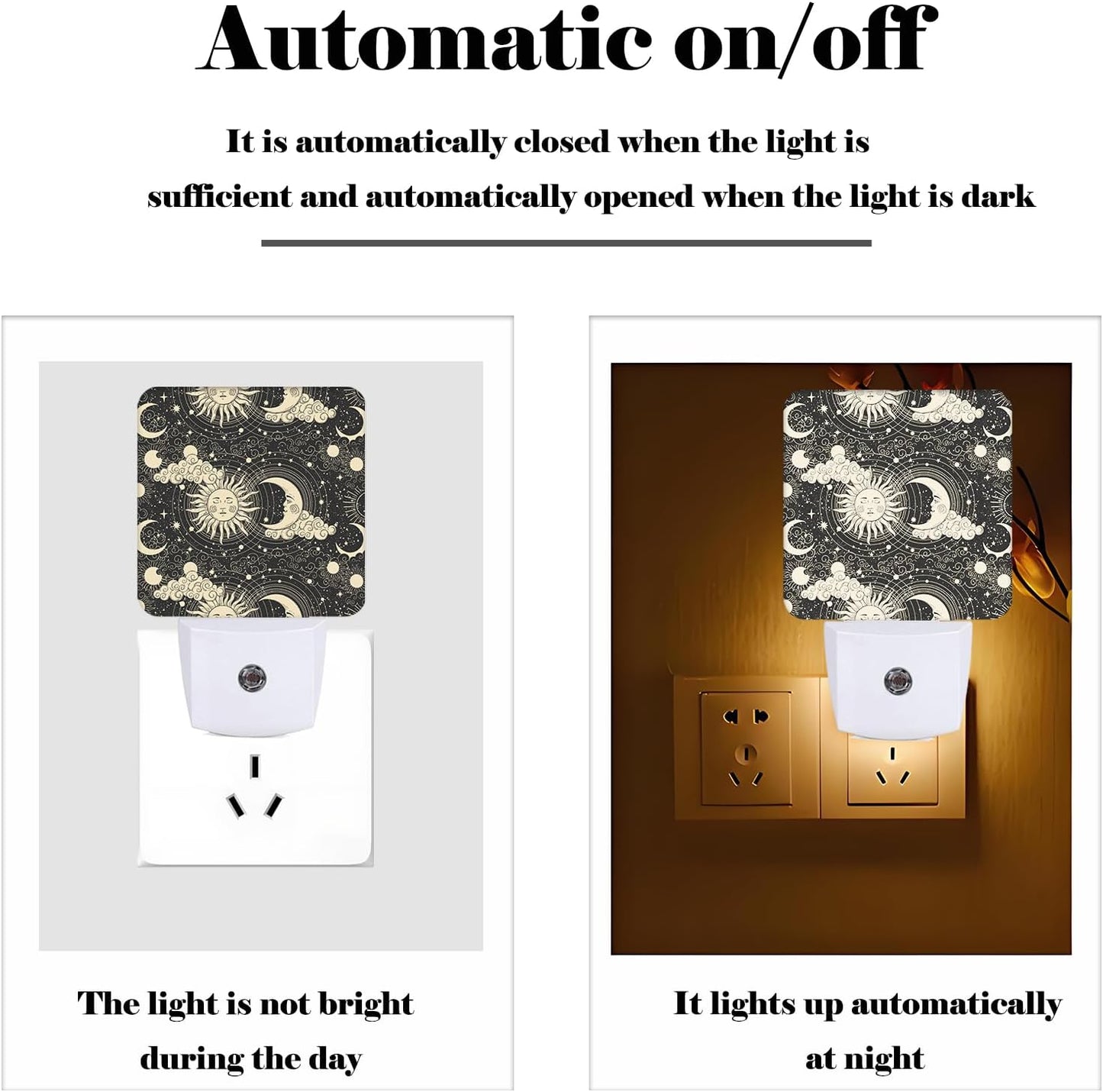 Moon and Sun Night Light,Plug Into Wall for Boys Girls Bedroom Decorative Square Night Light Lamp 0.5w Sleep Friendly