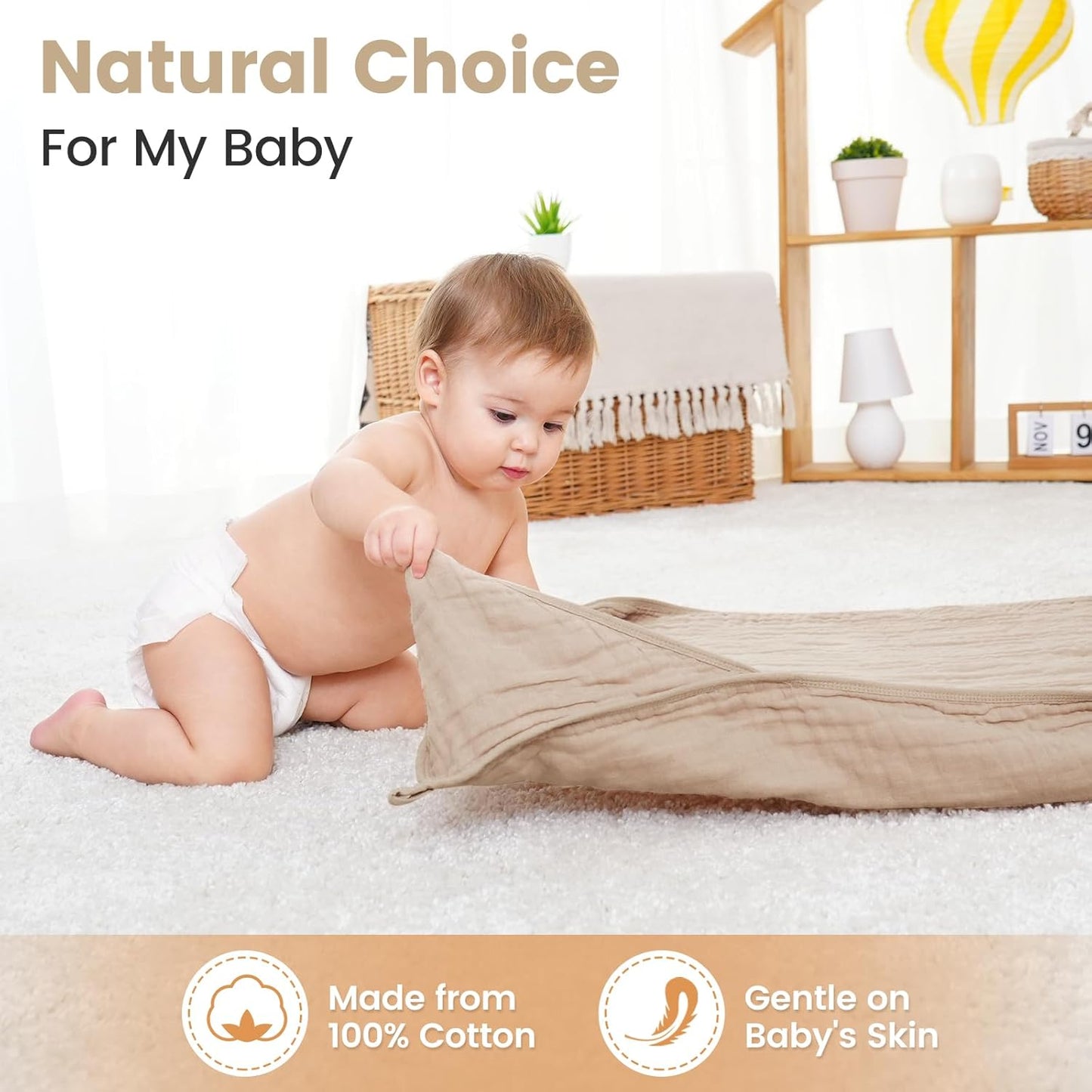 Hooded Baby Towels for Newborn 2 Pack, 36x36 Inch Muslin Cotton Baby Bath Towel and 2 Pack Washcloths for Babies, Toddler and Kids, Soft and Absorbent Newborn Essential(Pink and Apricot)