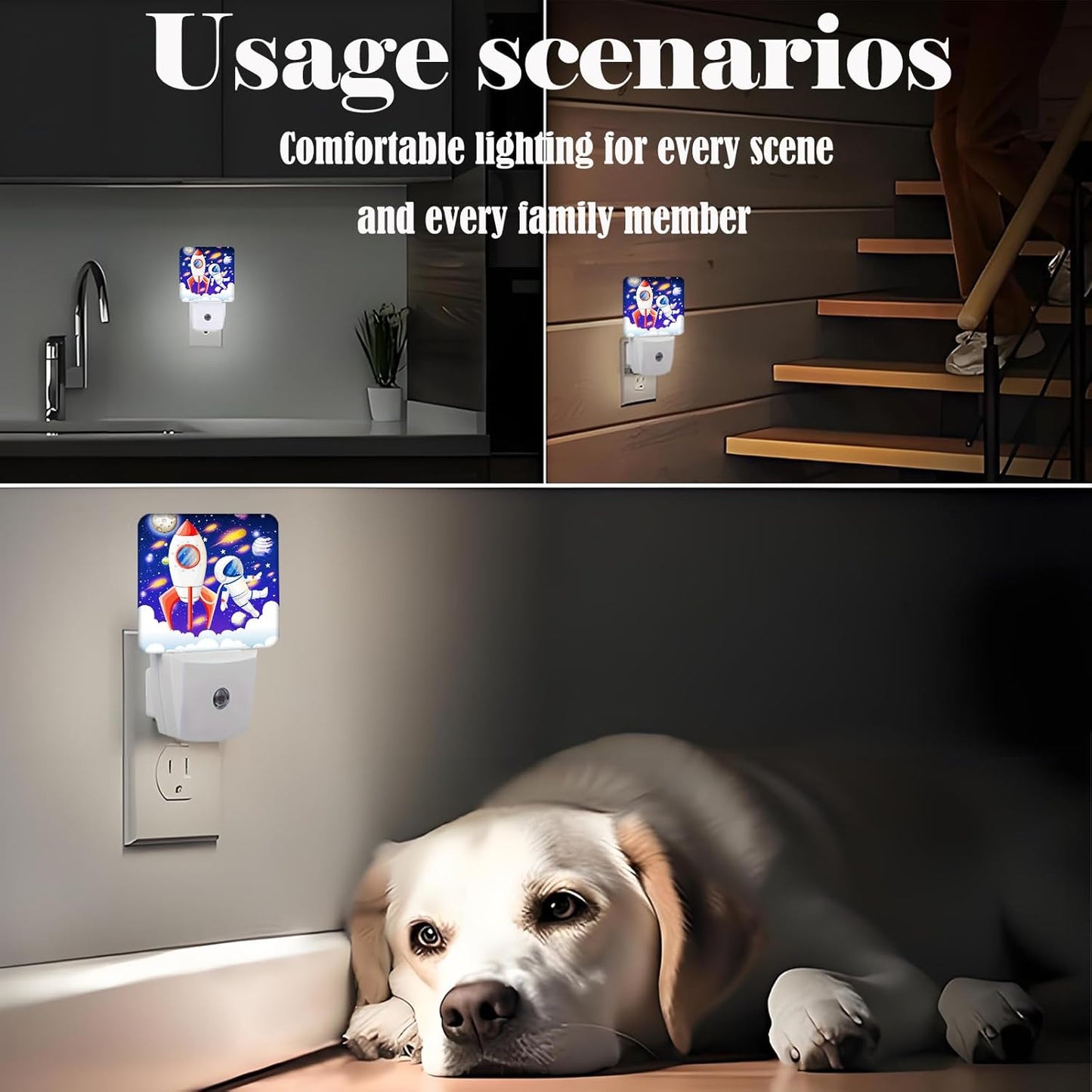 Rocket and Astronaut Night Light,Plug-in Night Lights with Dusk to Dawn Sensor for Stairway,Hallway,Bedroom Sleep Friendly Ideal for Women/Girls/Boys Gift,0.5w