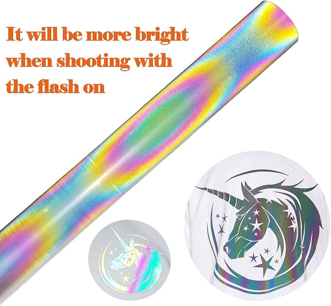 FUNKAKA Heat Transfer Vinyl Reflective Rainbow HTV Roll, Reflective HTV Vinyl