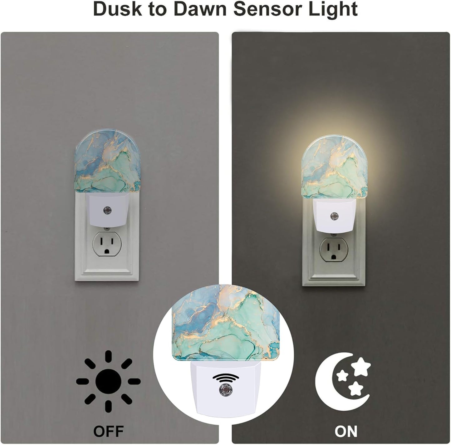 Teal Blue Marble Night Light Plug into Wall, Gold Luxury Marble Dusk to Dawn Night Light,0.5w Energy Saving Sleep Friendly Nightlights for Kids Boys Girls Home Decor