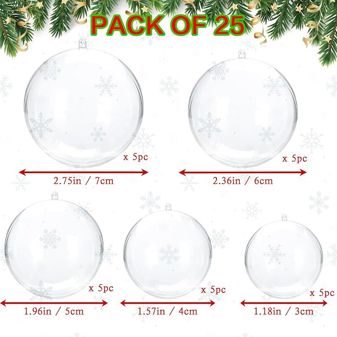 Christmas Ornaments Balls 25pcs Clear Plastic Fillable Ornaments