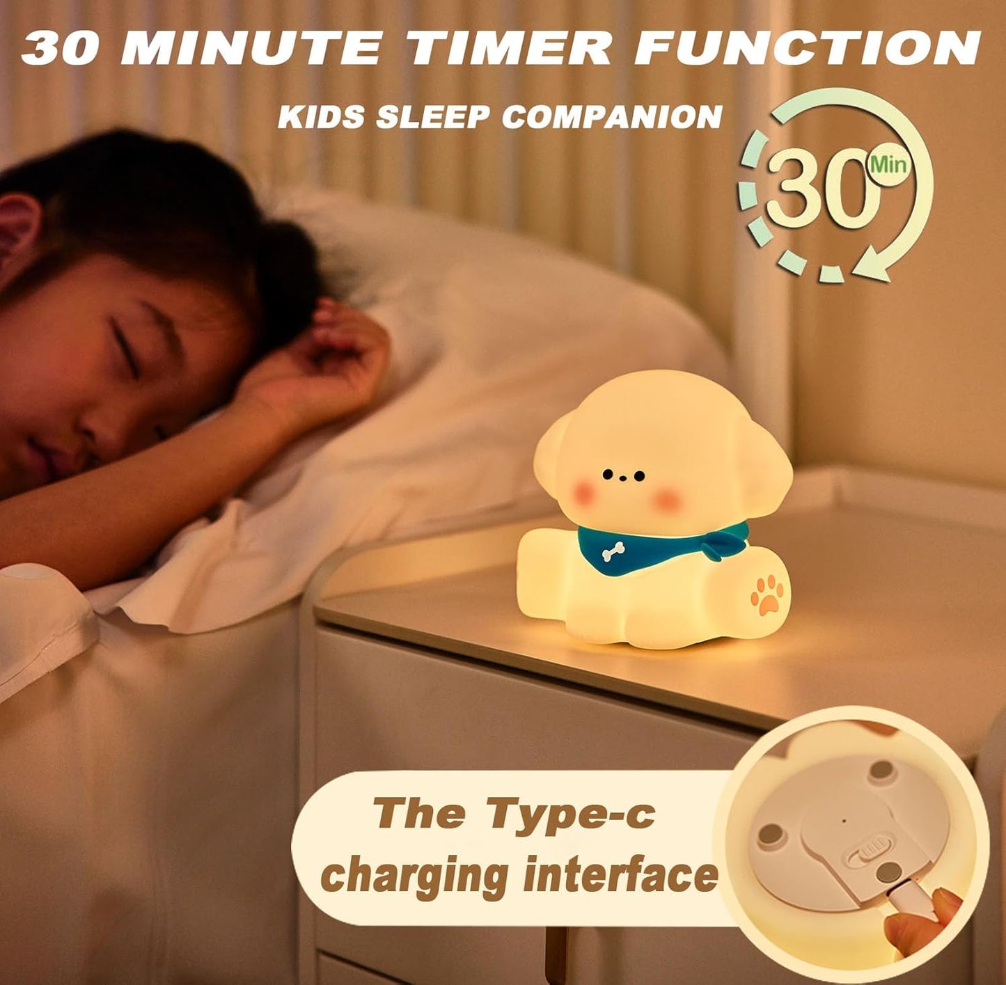 HAPPYBAG Dog Lamp, Cute Puppy Night Light for Kids, Dimmable Nursery Puppy Lamps, Silicone Fruit Bedside Lamp for Baby and Toddler