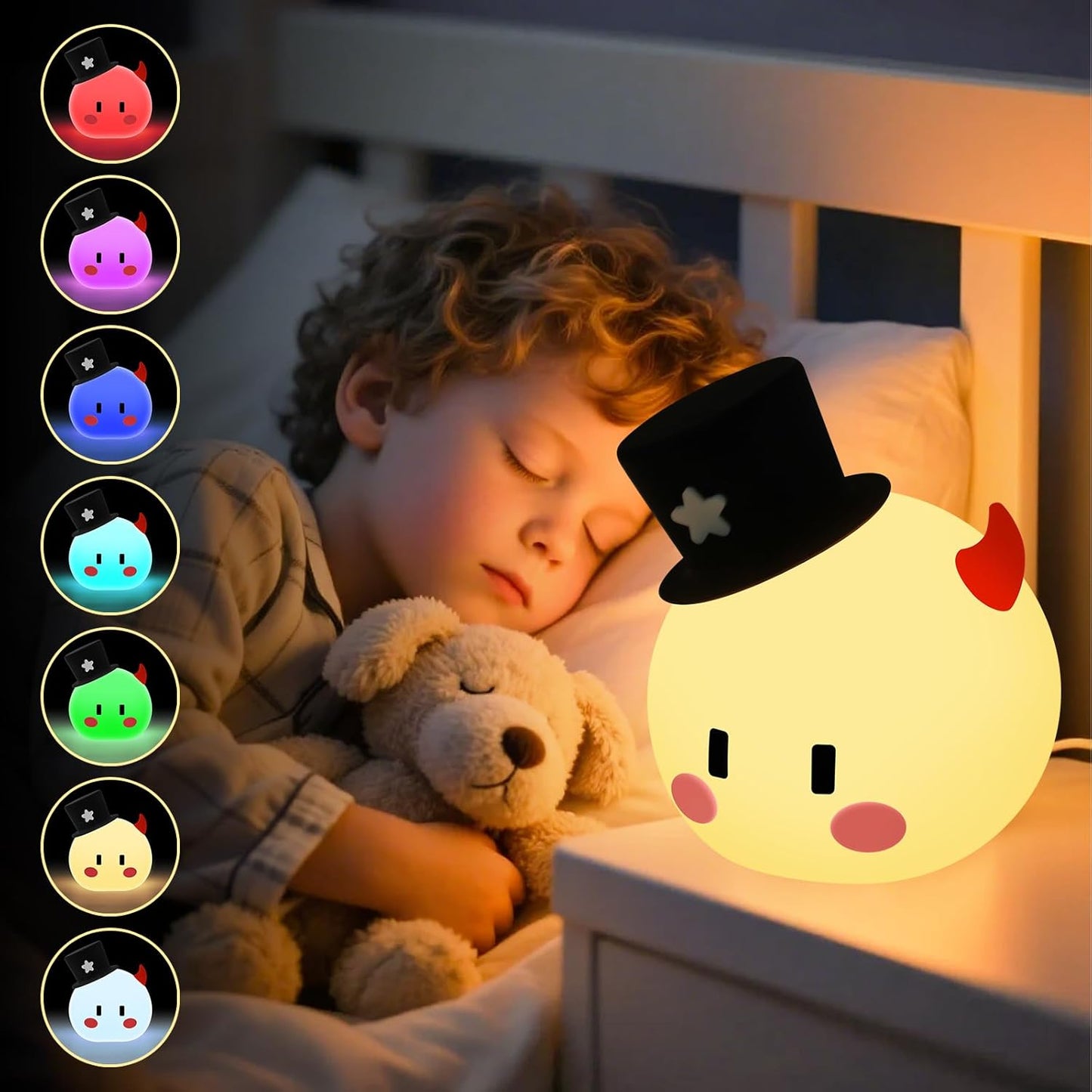 Monster Night Light for Kids Lamp, 8 Color Changing Dimmable Timer Bedside Night Lights, Squishy Silicone Lamp for Boys Girls Baby, Rechargeable Nursery Lamp for Toddler