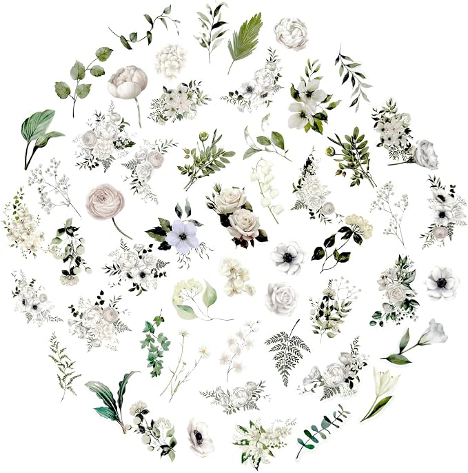 100 Pcs Daisy Camellia Stickers, 50 Patterns