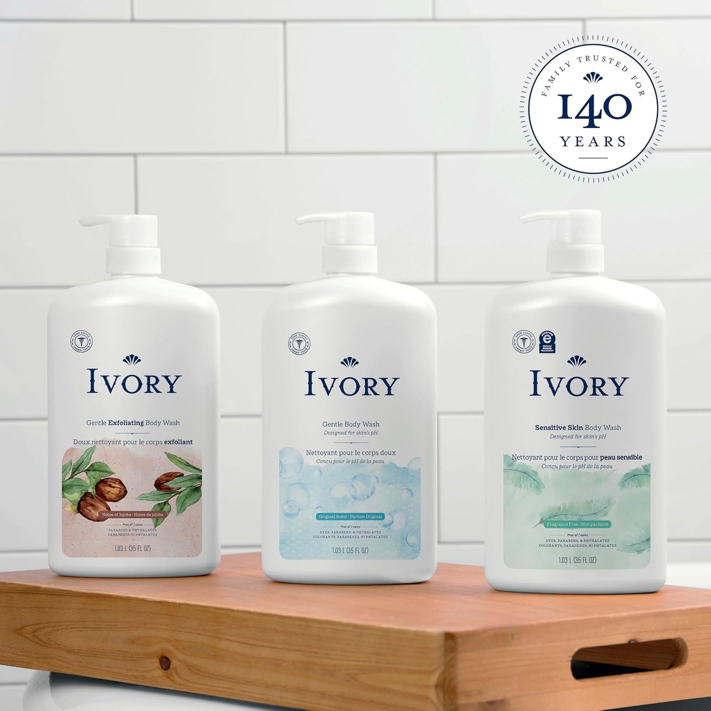 Ivory Body Wash, Designed for the Whole Family, Gentle Formula, Free of Dyes Heavy Perfumes Parabens Phthalates & Silicones, Fragnance-Free, 35 oz
