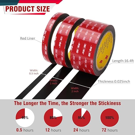 3M 5925 Double Sided Tape, 2 in x 16.4 ft Heavy Duty Foam Tape, 2 Pack | 0.025