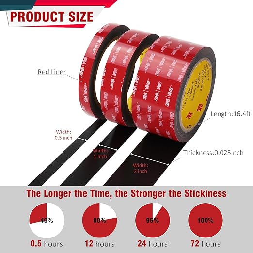 3M 5925 Double Sided Tape, 0.75 in x 16.4 ft Heavy Duty Foam Tape | 0.025 in